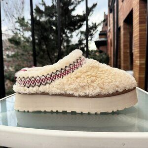 New UGG Tazz Slippers Sherpa Platform Shoes in Heritage Braid Natural Cream